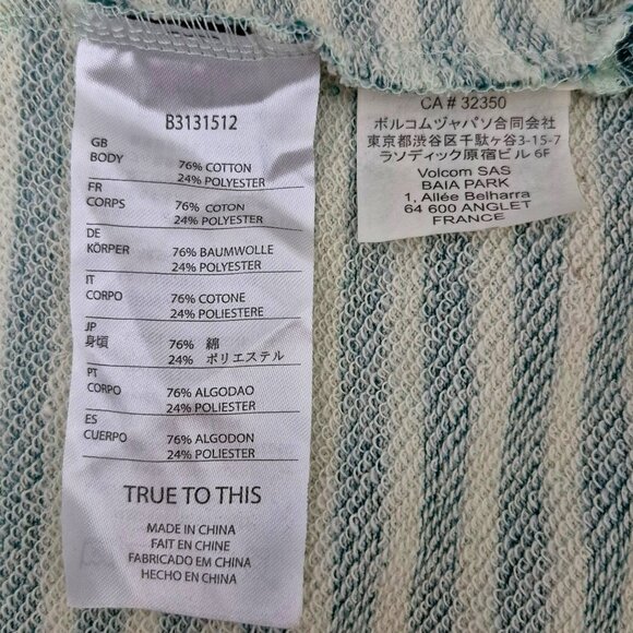 Volcom Striped French Terry Hoodie Sweater Womens M Green Long Sleeve - Picture 10 of 10